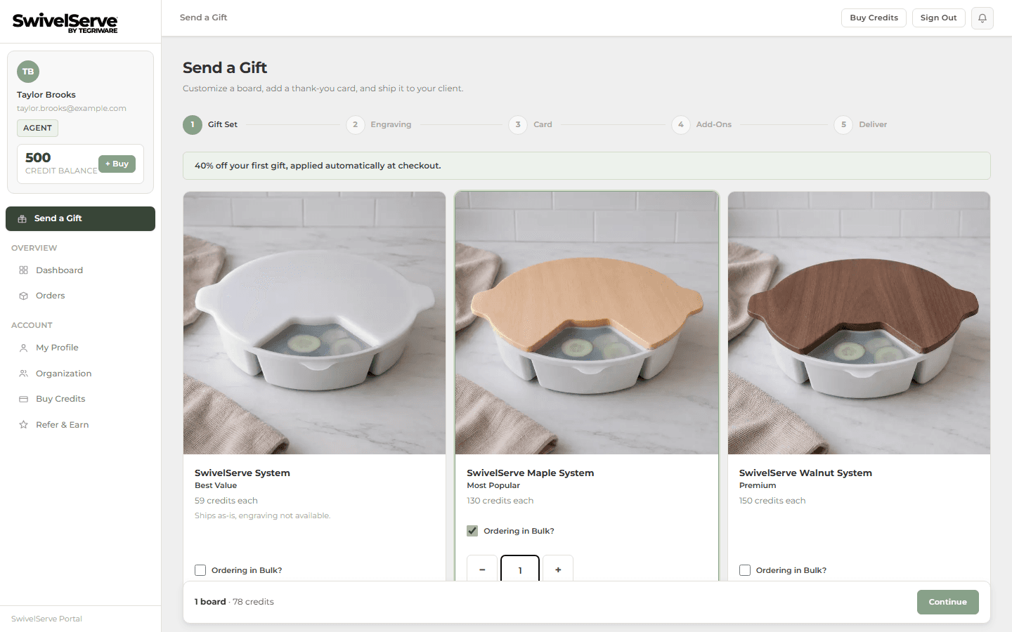 SwivelServe screenshot: Gift Wizard